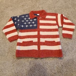 American Flag zip up sweater jacket patriotic wool and cotton vintage